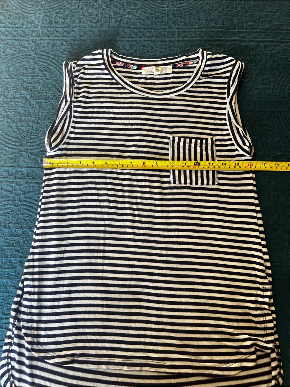 Pink Rose Casual Sleeveless Blue White Striped Crewneck Pocket Tee Tank Shirt-M - Picture 15 of 15